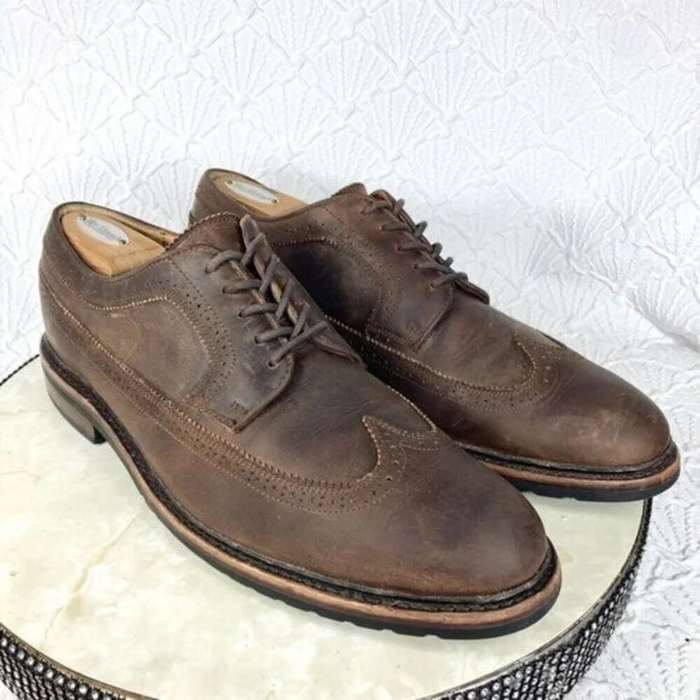 Frye James Wingtip Oxford Shoes Sz 12 Brown Full Grain Distressed Leather Preppy